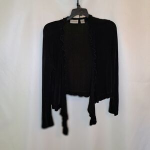 Chico's Travelers Black Ruffled Cardigan Women's Size 0 XS